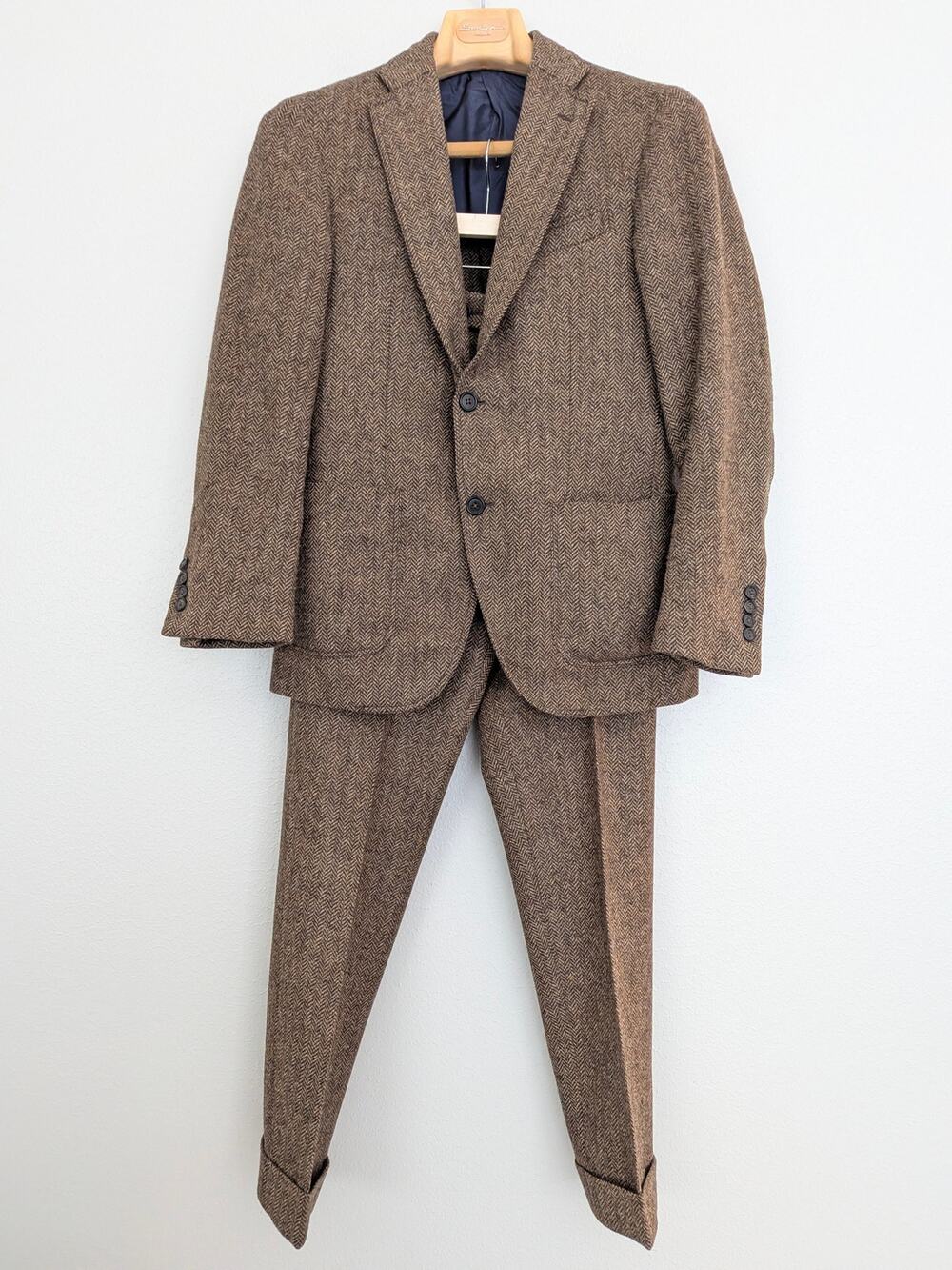 Sid Mashburn Herringbone Tweed Suit Size 34S Wool Brown 2-Piece Suit Tailored